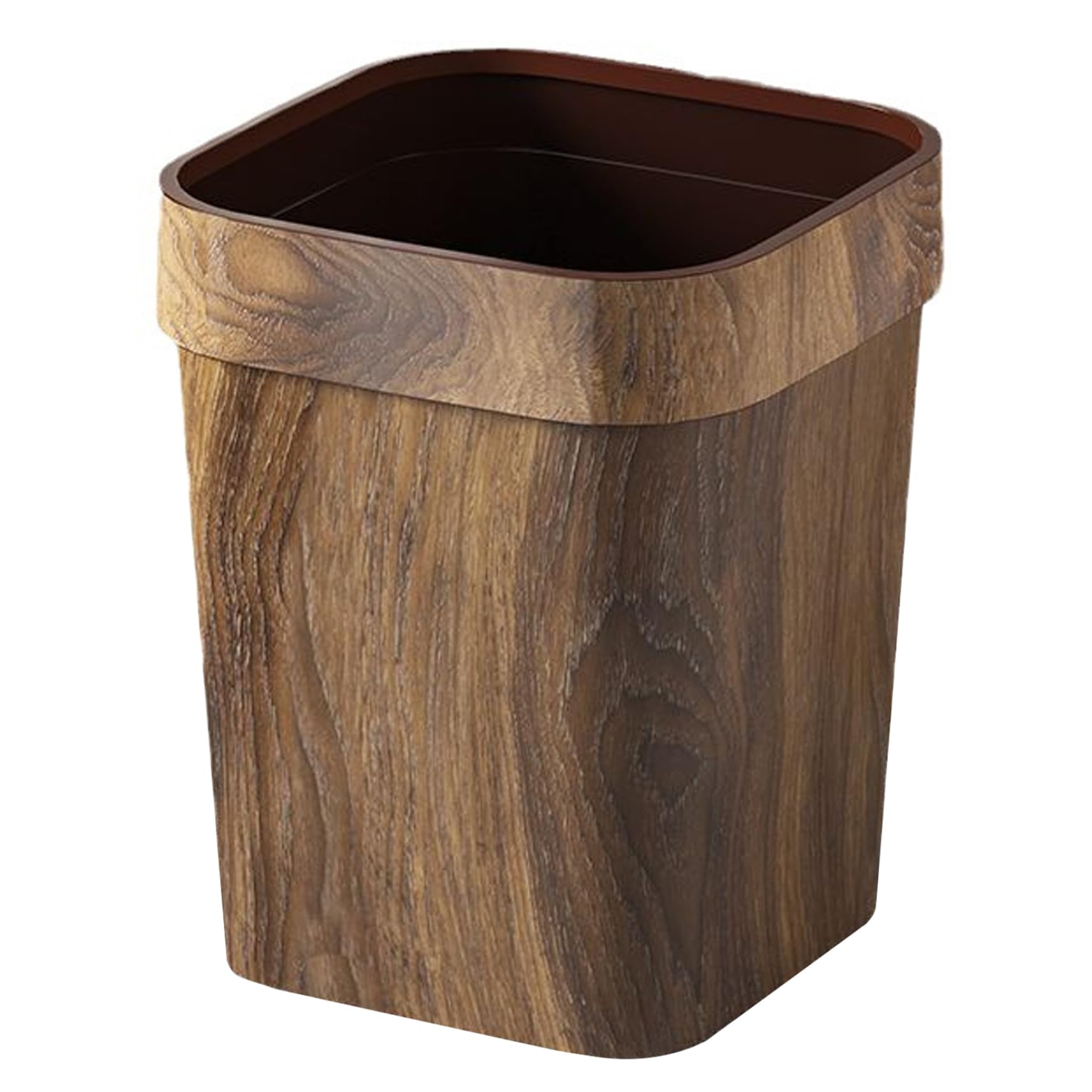 Tsawntd Trash Can Vintage Square 12L Wood Grain PP Decorative Garbage Can Waste Dust Bin for Kitchen Bathroom Living Room Office Dust Bin Garbage Kitchen Trash
