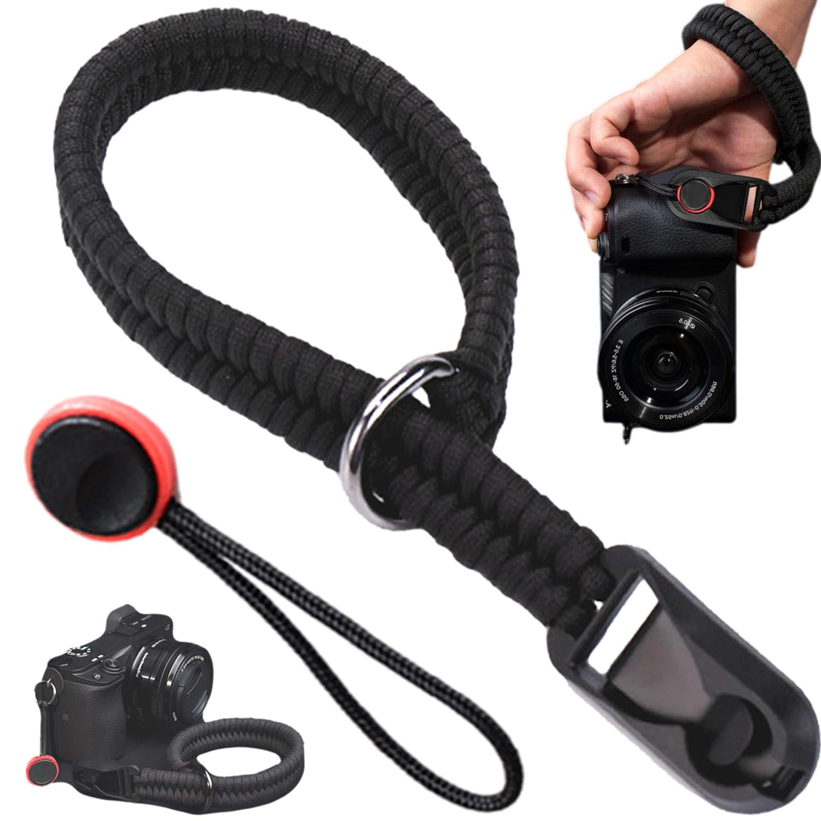 Mikqky Camera Hand Strap, Rope Camera Wrist Strap, Woven Camera Hand Strap, Dreamark Camera Wrist Strap, DSLR, Compatible with Various Cameras, with 1 Red Rear Rope Quick Release Buckle, black, 40