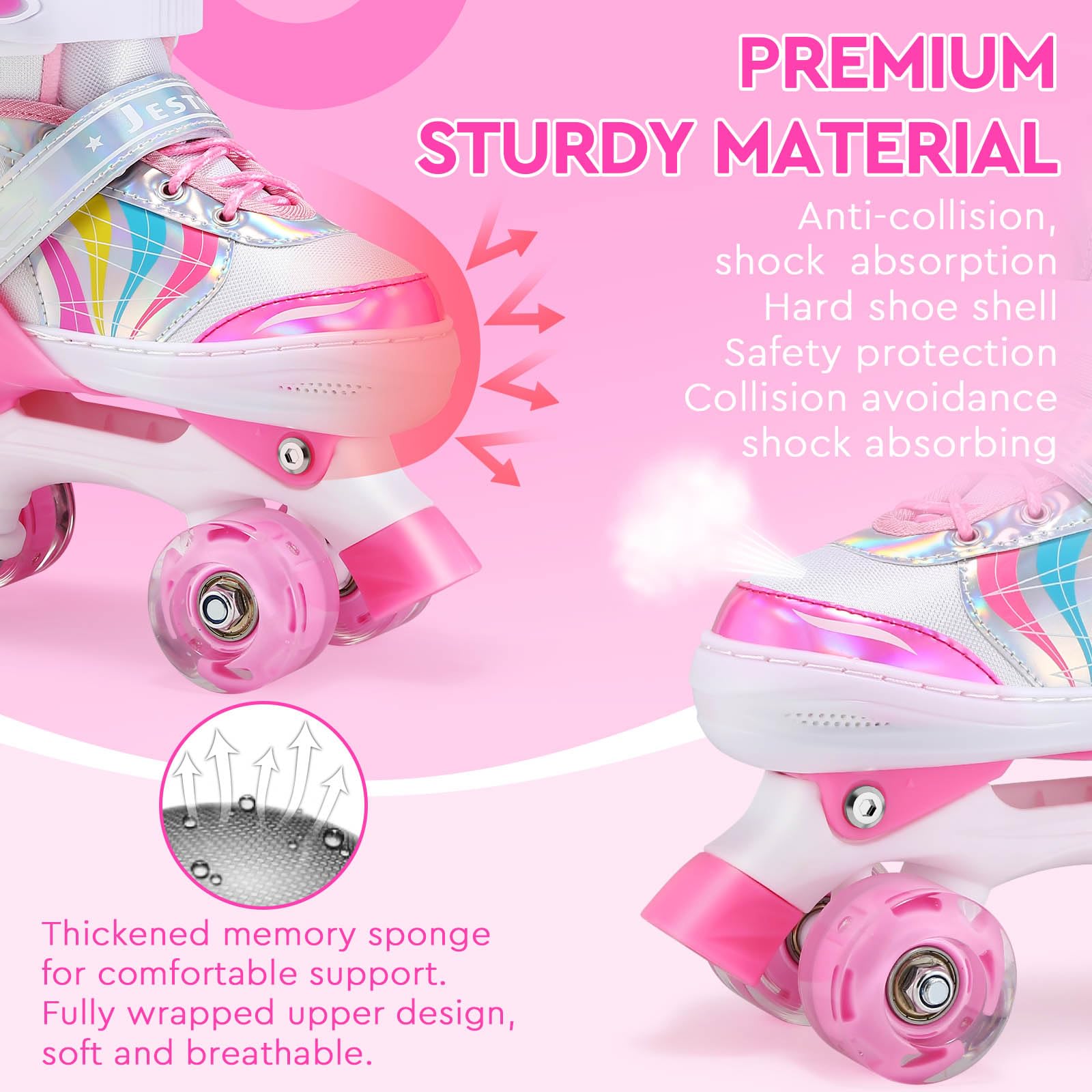 Roller Enfant Fille Patin a Roulette Fille Rollers Quad avec 8 Roues Lumineuses Taille Réglable pour Enfants