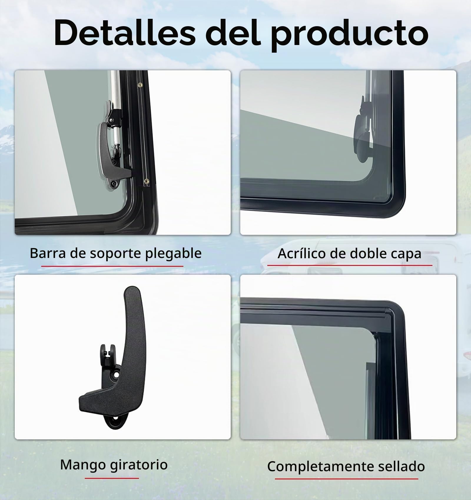 500X450MM Ventana para Camper y Caravana | Ventana Abatible Externa con Persiana Integrada y Mosquitera, Ideal para Todos los Tipos de Vehículos