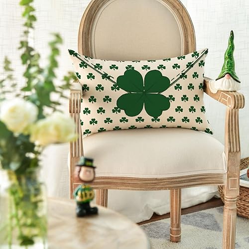 Miniatura 2 de AVOIN colorlife Funda de almohada verde con diseño de trébol sobre del día de San Patricio, 12 x 20 pulgadas, decoración para sofá