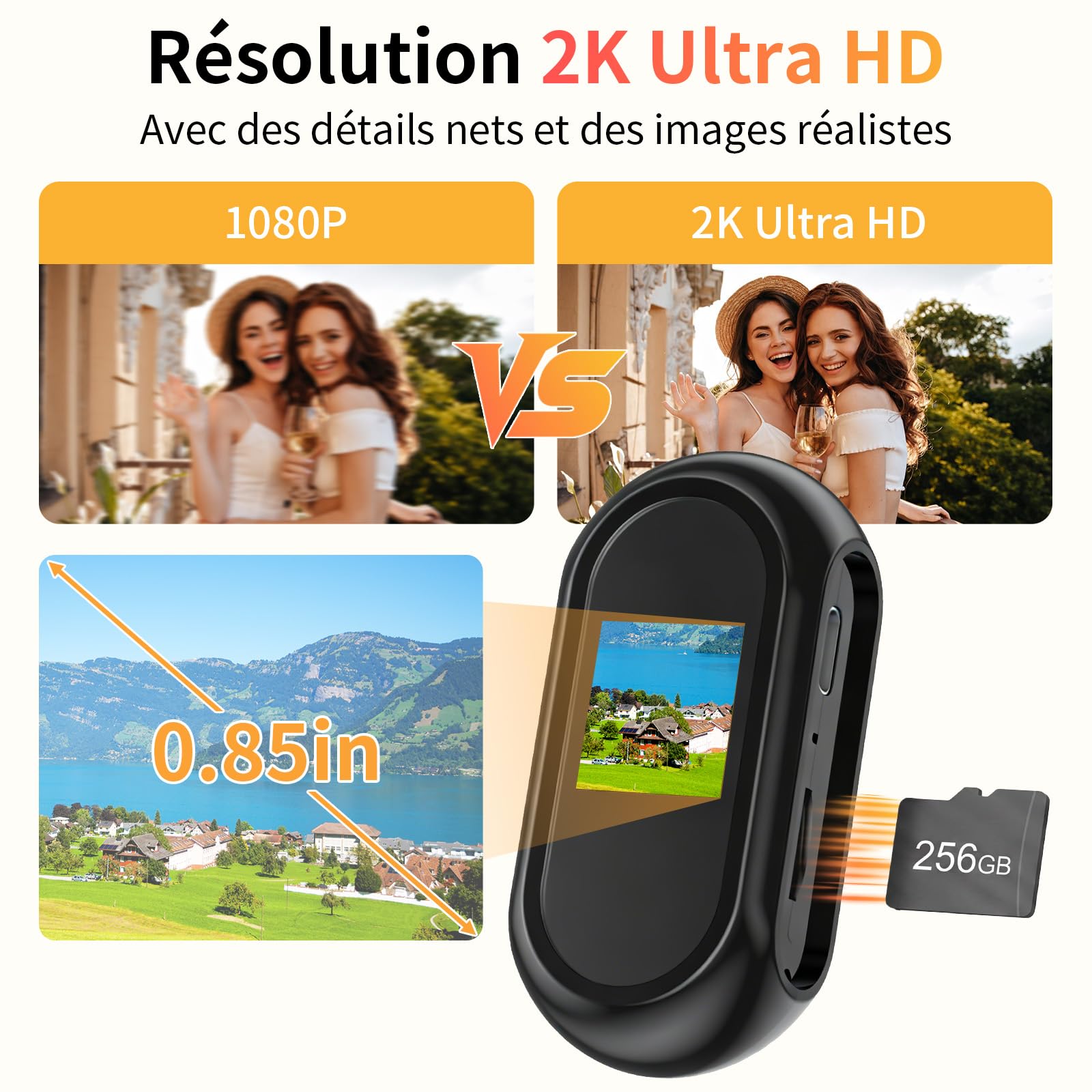 Action Camera WiFi,2K Ultra HD Mini BodyCam Corporelle, Mini Camera d'action avec Audio et Vidéo Action Cam, Caméra POV avec Écran Mains Libres pour Dashcam Moto, Vélo, Vlog,Aventure
