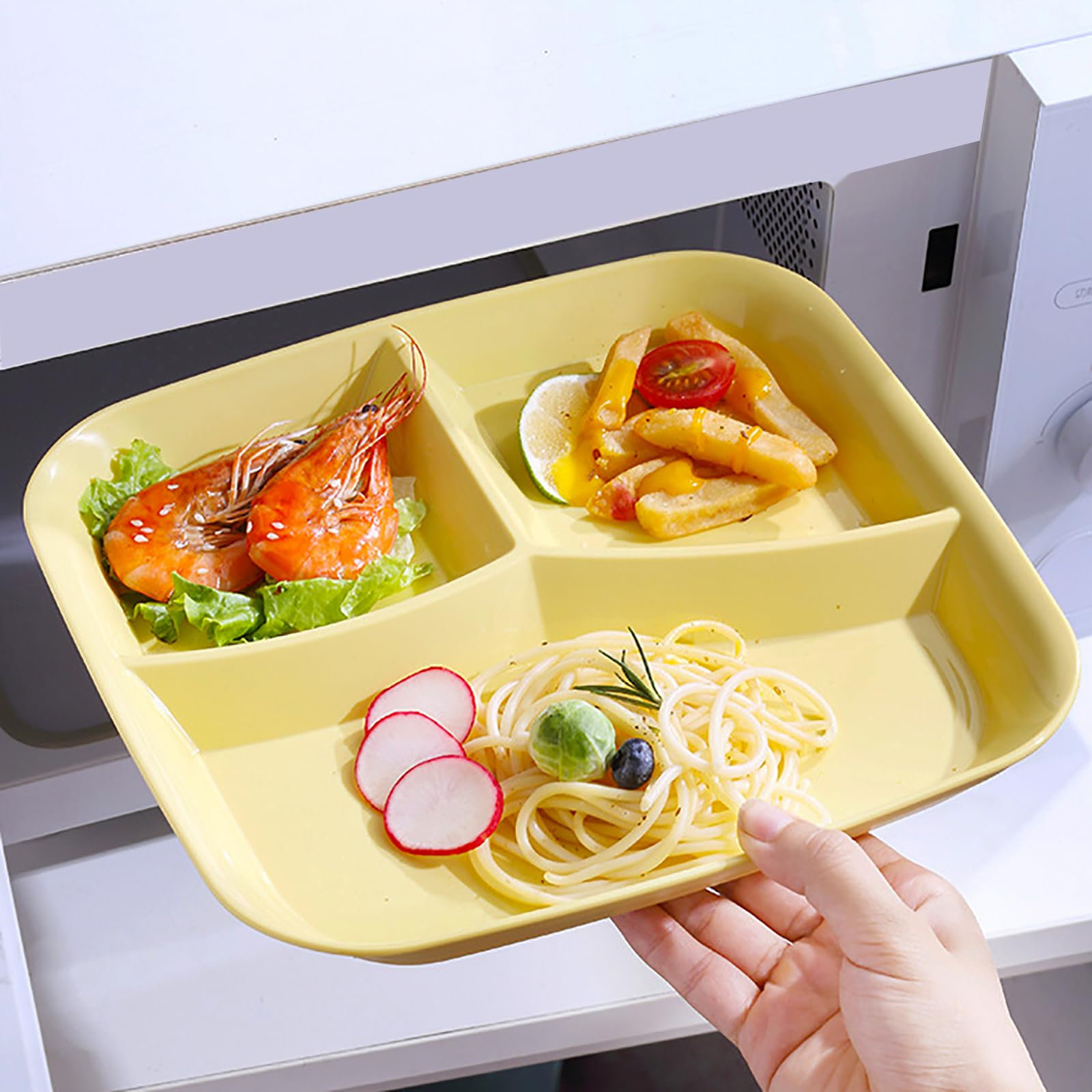 Nicunom Lot de 8 assiettes divisées incassables, assiettes de contrôle des portions de 25,4 cm, assiettes réutilisables à 3 compartiments pour une alimentation saine et un régime bariatrique, passent