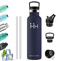 Borraccia Termica 1 litro, Senza BPA, Borraccia con Cannuccia, Senza Perdite, Bottiglie Acciaio Inox, Acciaio Inossidabile 18, 8, Borracce Metallo per Uffici, Outdoor, Campeggio, Fitness