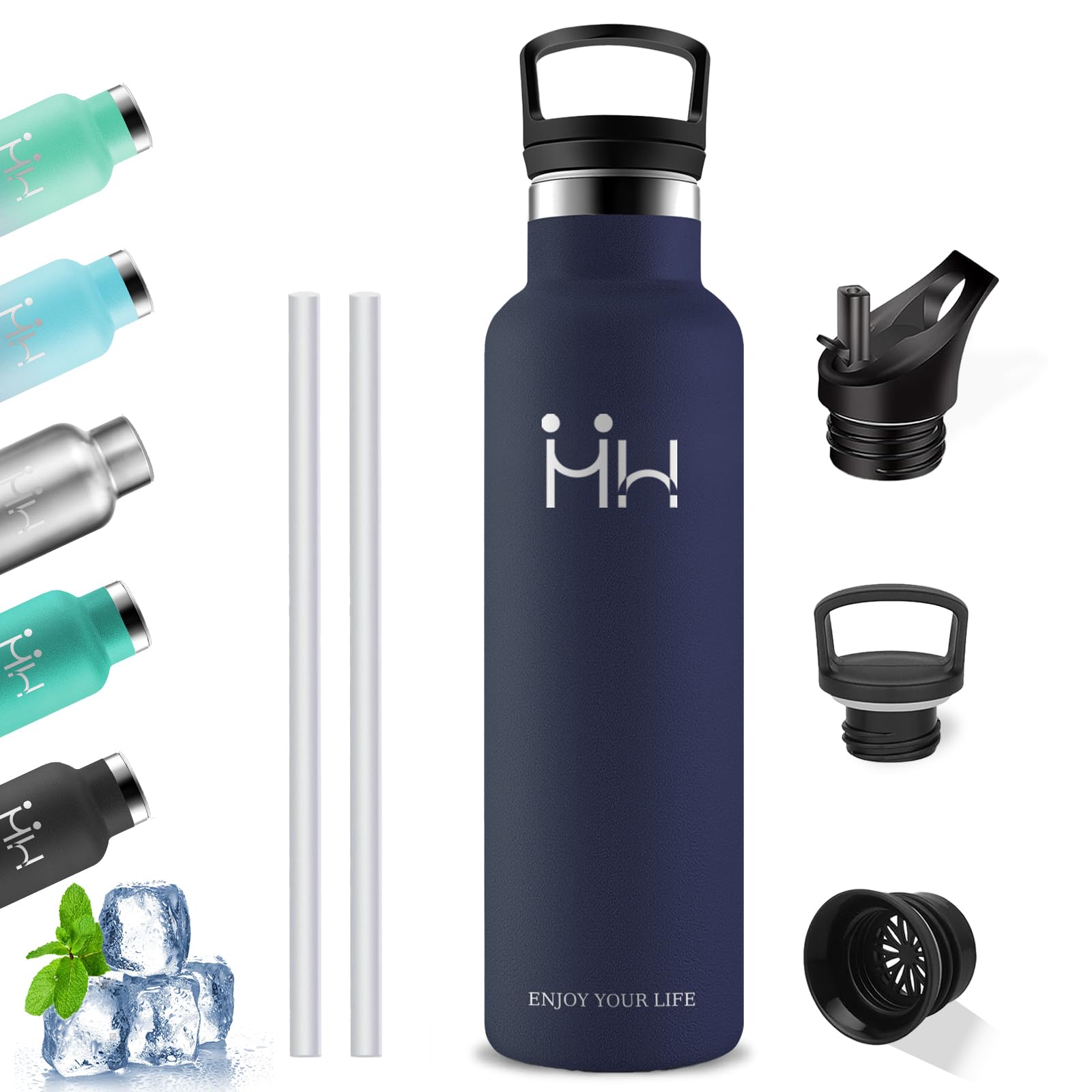 Grsta Thermos Flask, 1 Litre, Stainless Steel, Drinking Bottle with Straw, BPA-Free, Double-Walled, Sports Water Bottle, Can Be Carried, Water Bottle for Hiking, Camping