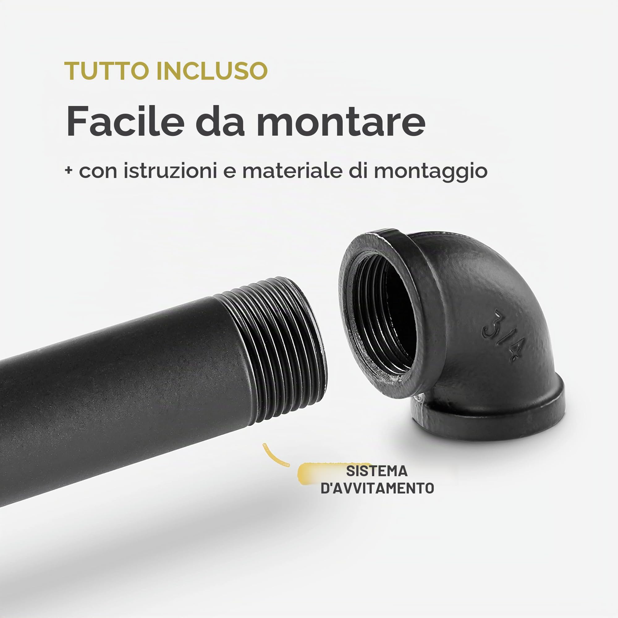 pamo Appendiabiti da Soffitto Industriale Nero – Barra Appendiabiti da Parete 105x54 cm I Attaccapanni da Muro Sospeso in Tubi Metallo – Cabina Armadio Aperta Stile Loft – Fino a 25 kg