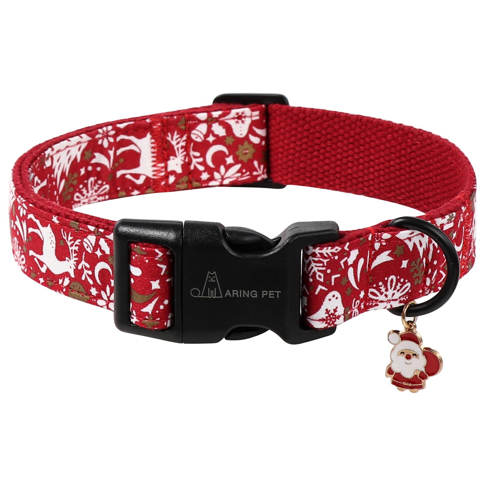 ARING PET Christmas Dog Collar, Red Reindeer Dog Collar with Quick Release Plastic Buckle, Winter Comfortable Cotton Collar for Boys and Girls Dogs — image 1