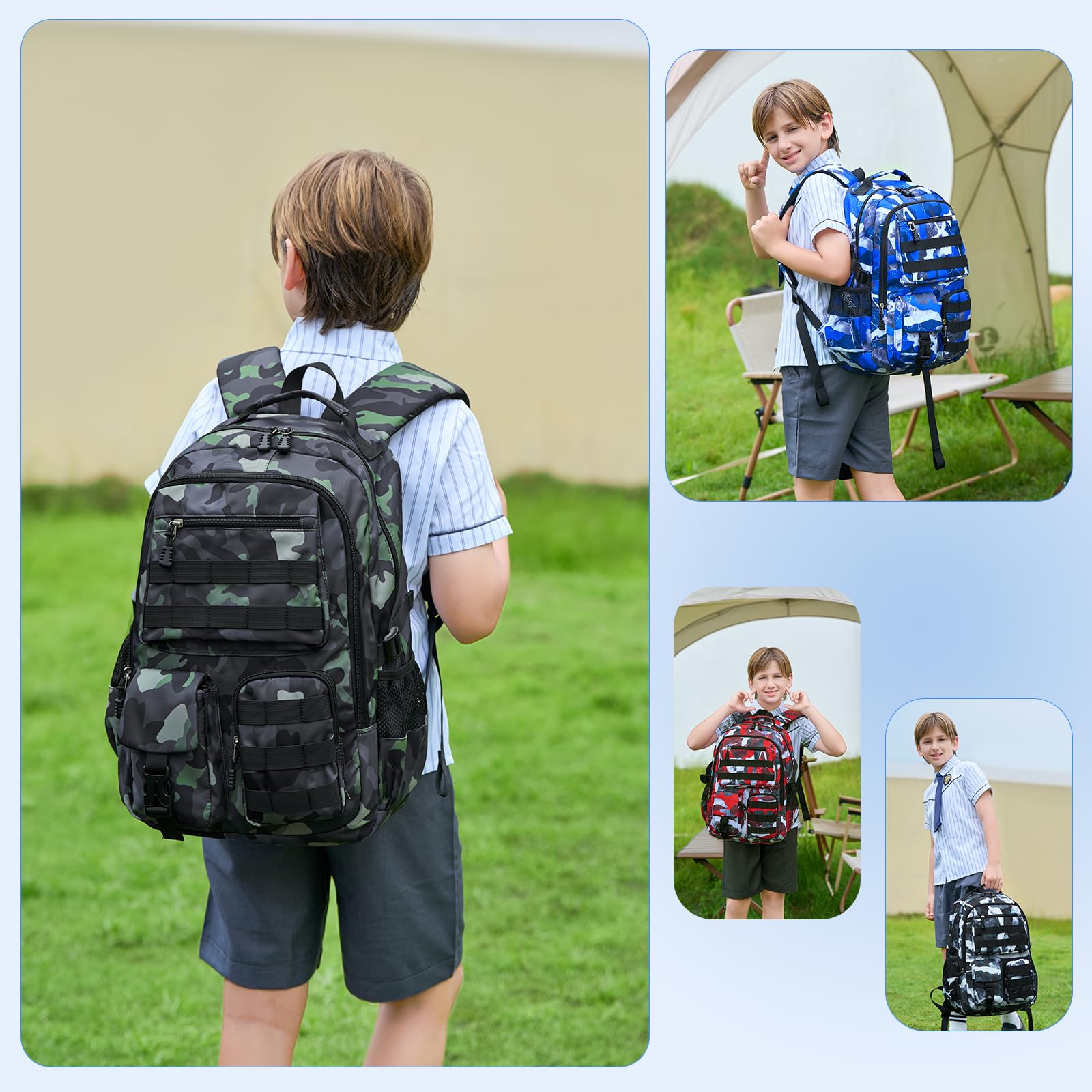 Lmwzh Sacs à dos pour garçons sacs à dos d'école sacs à dos pour jeunes grand sac à dos Camouflage étanche