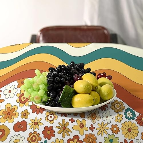 Miniatura 987 de Mantel floral hippie, diseño retro de los años 70, naranja, rosa, azul, floral, bohemio, estampado estético de margaritas, para fiesta, picnic