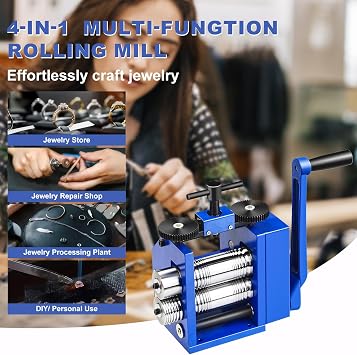 Manual Rolling Mill Machine, Manual Combination Rolling Mill 40mm, Jewellery Press Tabletting Tool for Metal Stretching, Wire Shaping, Printing Embossing Patterns Textures