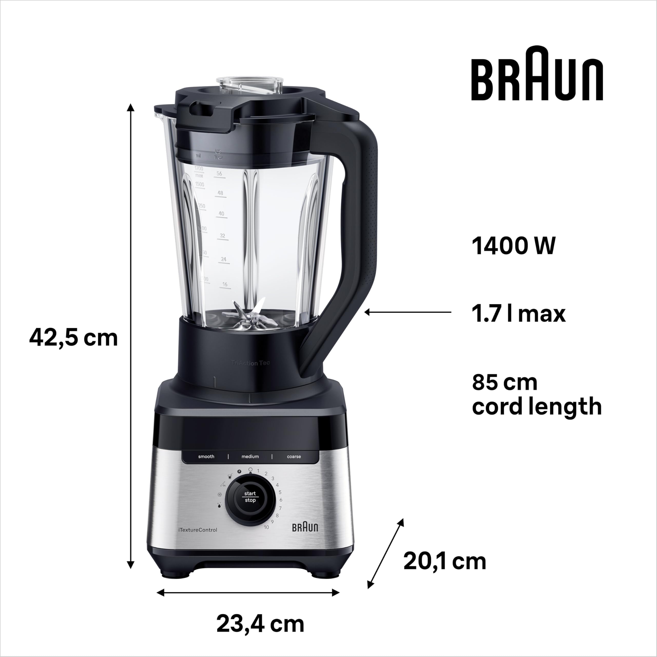 Braun Power Blender 7, 1400W, 10 Speeds, 9 Food Programs, Smoothie