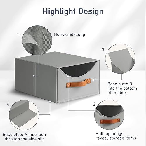 Miniatura 6 de DIMJ Organizadores y almacenamiento de armario, paquete de 4 contenedores de almacenamiento de tela con cajones, organizadores de ropa plegables y