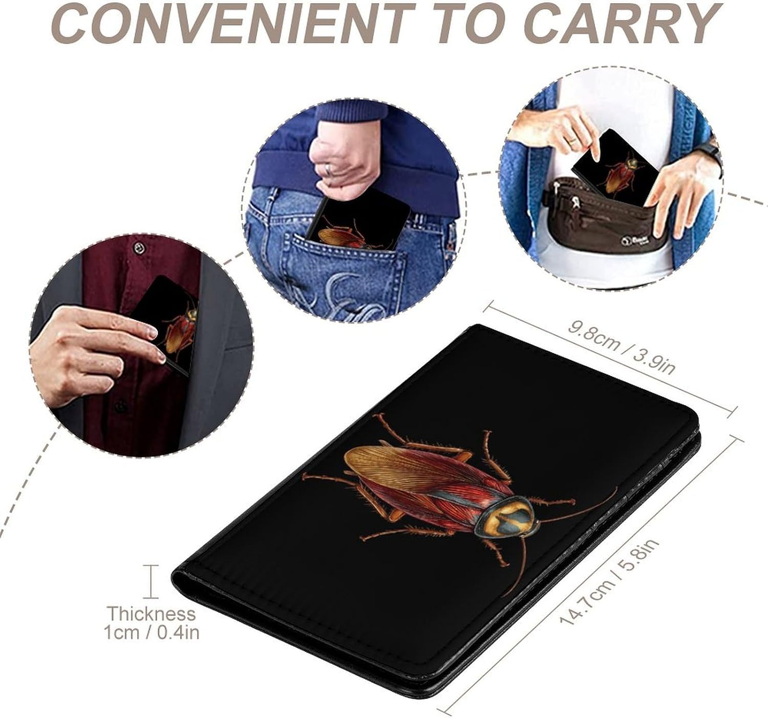 Cockroach Funny Passport Holder Slim Travel Wallet Passports Cover Card Case with Slot