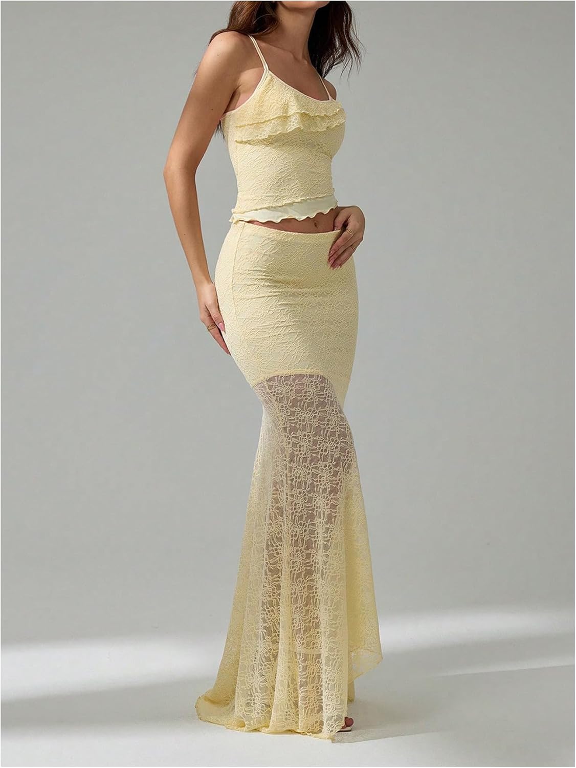 WDIRARA Women's Maxi Skirt Sets 2 Piece Outfits Fishtail Cami Outfits - Image 3