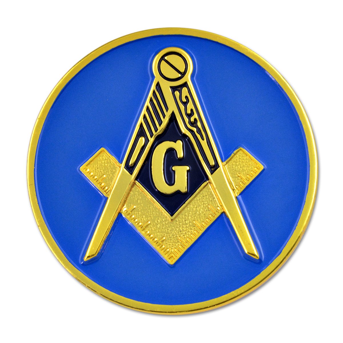 The Masonic Exchange Square & Compass Round Blue & Gold Auto Emblem - 3" Diameter