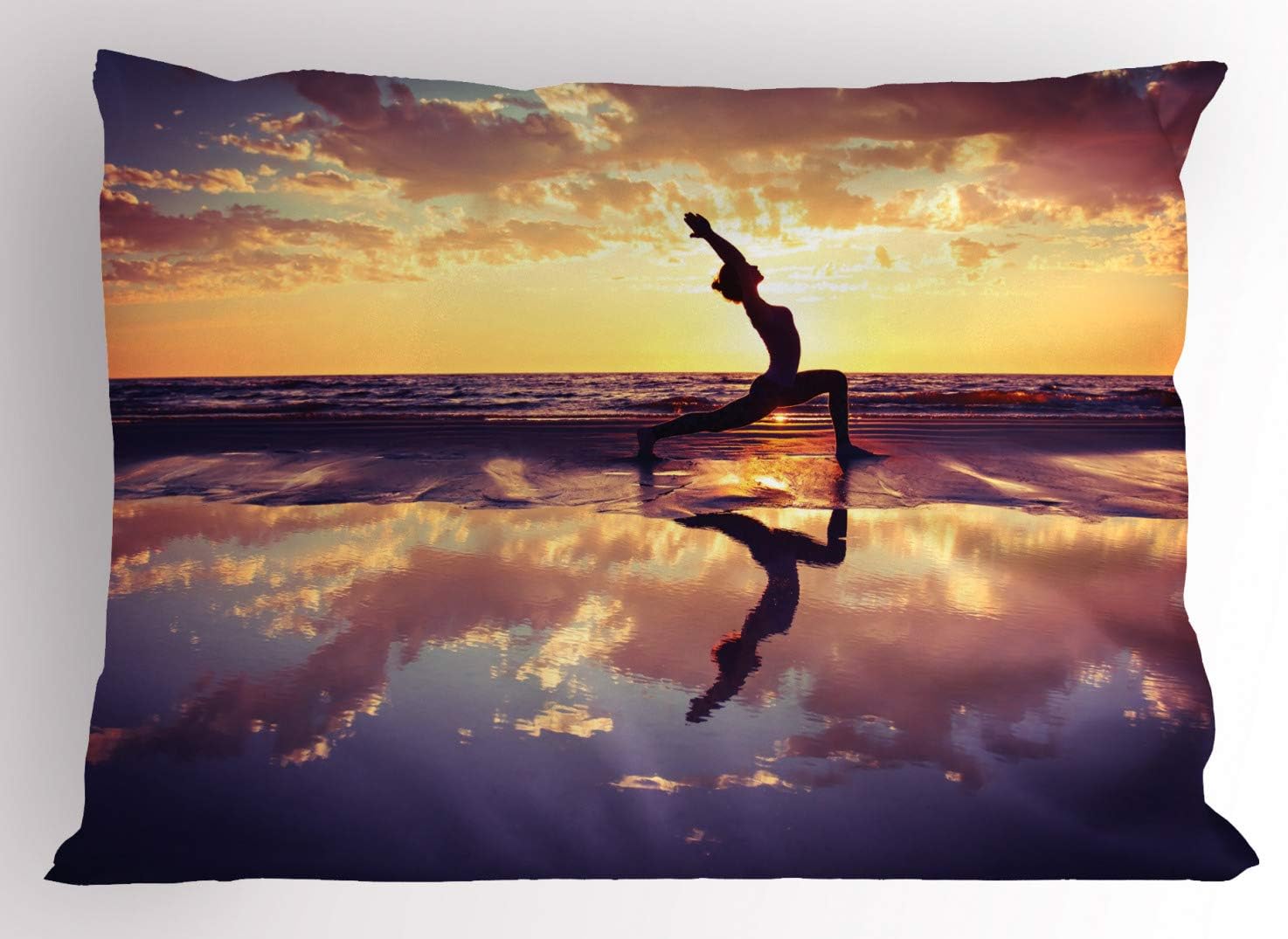 Ambesonne Fall Pillow Sham Set of 2, Foggy Evening in The Park Autumn Season Nature Outdoors Misty Peaceful View, Quality Microfiber Bedding Item for All Seasons, 30" x 20", Marigold Caramel