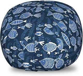 Ambesonne Ocean Storage Toy Bag Chair, Sealife Marine Navy Image Tropic Fish Moss Leaves Artwork Print, Stuffed Animal Organizer Washable Bag, Small Size, Blue Indigo Royal Blue