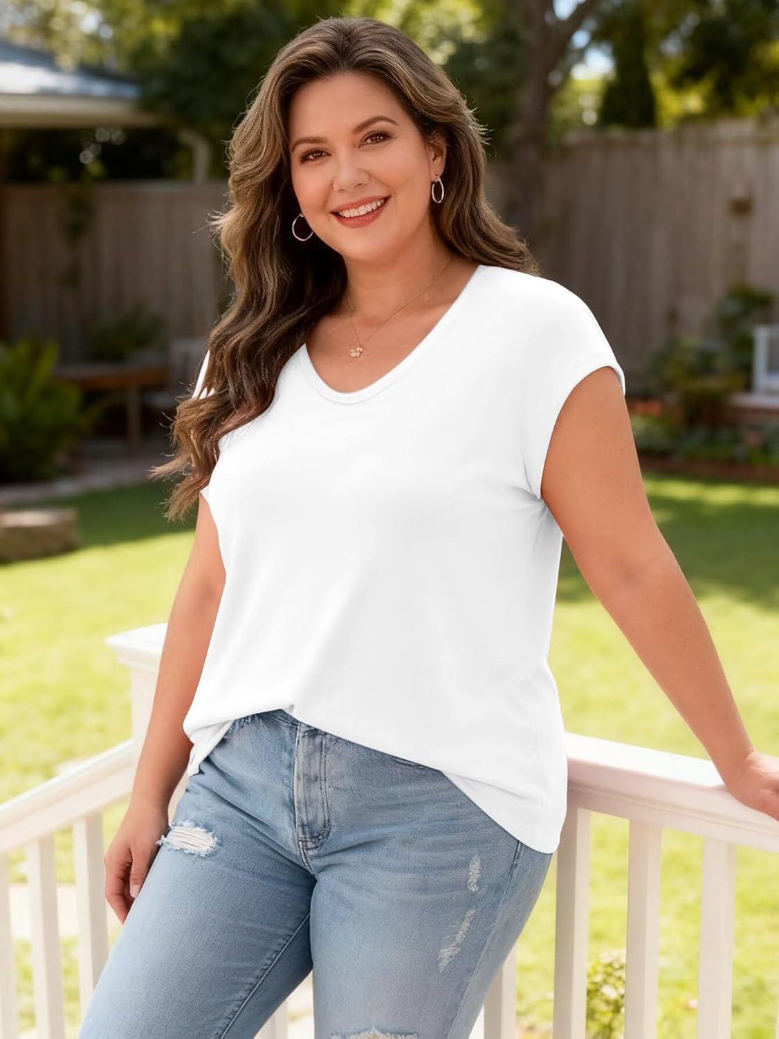 Womens Casual Tops V Neck Cap Sleeve T Shirt Loose Fit Summer Basic Tee for Spring Fashion, Vacation Beach Wear - Image 3