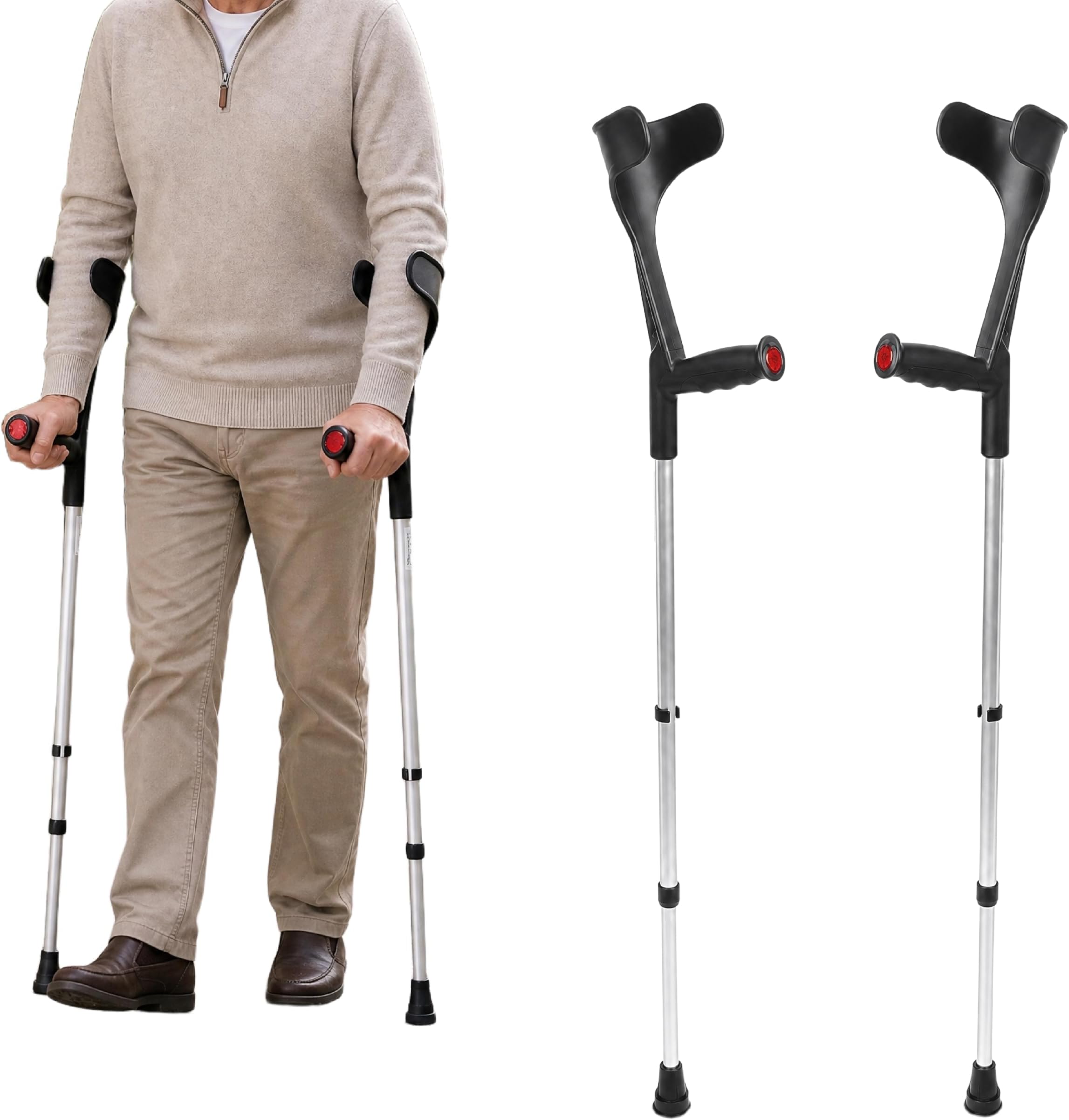 PEPE Mobility Forearm Crutches for Adults (x2 Units) Open Cuff, Adjustable Height, Aluminium, Lightweight Elbow Crutches, Made in Europe