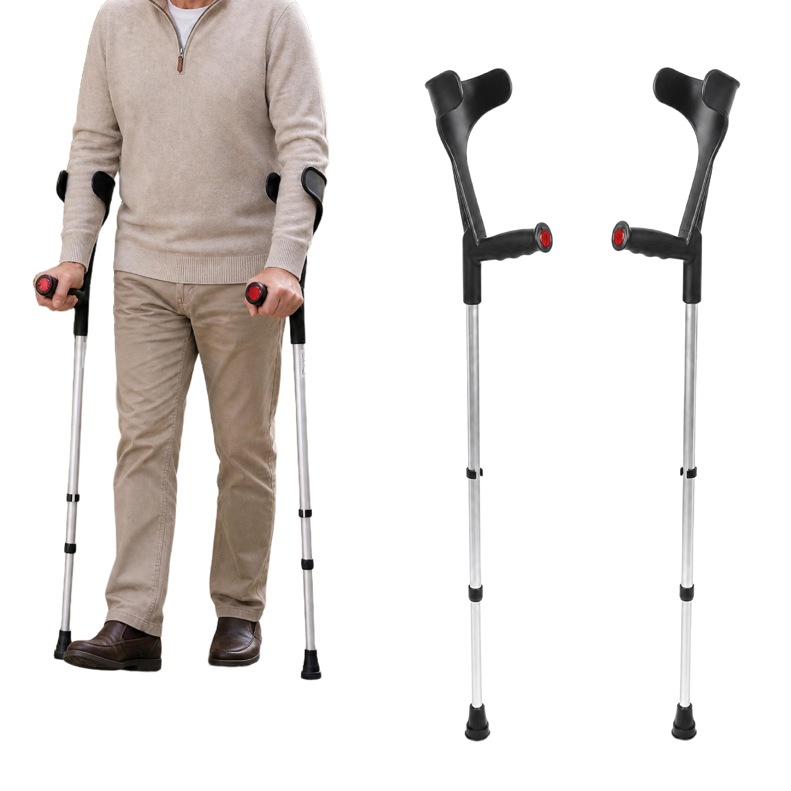 PEPE Mobility Muletas Adulto (x2 uds), Altura Regulable, Aluminio, Ortopédicas, Negro - Fabricado en España