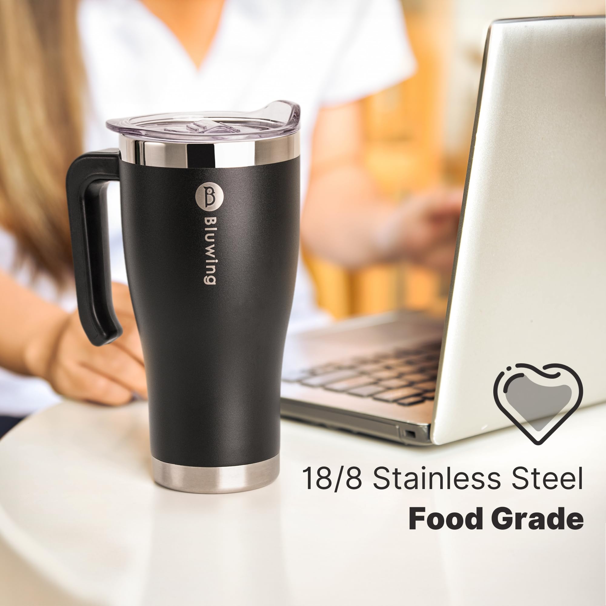 Tasse à Café De Voyage 887 Ml Klaraber - Double Paroi Inox Isotherme Avec Couvercle Paille Et Poignée