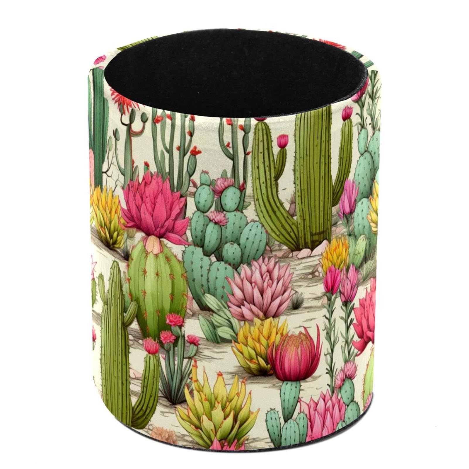 FWJZDSP Pencil Pen Holder Cup, Desk Accessories Holder, Makeup Brush Storage Organizer, Green Cactus Desktop Stationery Organizer for Office School Home Supplies