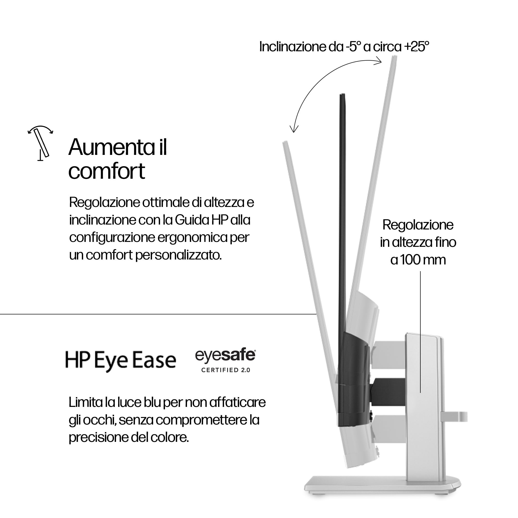 HP 527sh Monitor, Schermo da 27" FHD IPS Antiriflesso, Tecnologia Eye Ease, Tempo Risposta 5 ms GtG Overdrive, Risoluzione 1920 x 1080, Software Display Center, HDMI, Nero