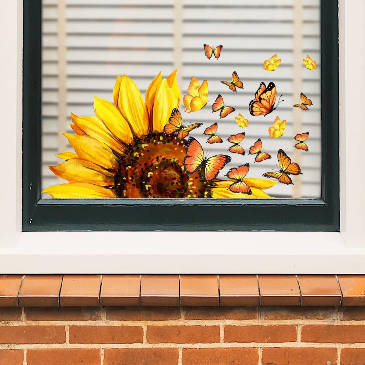 Window Stickers Autumn Self-Adhesive Sunflower (53 x 27 cm) I Window Sticker Flowers Plants Bedroom Living Room Kitchen Bathroom I Window Sticker Autumn Decoration Reusable