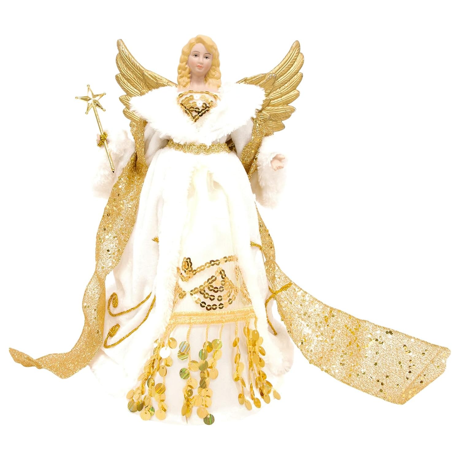 The Christmas Workshop Gold & Cream 82050 Angel Christmas Tree Topper / 12” Tall/ Coloured/Indoor Christmas Decoration