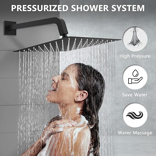 Miniatura 2 de Juego de grifo de ducha negro mate con boquilla de bañera, cabezal de ducha de 10 pulgadas con sistema de ducha negro de 3 funciones de mano