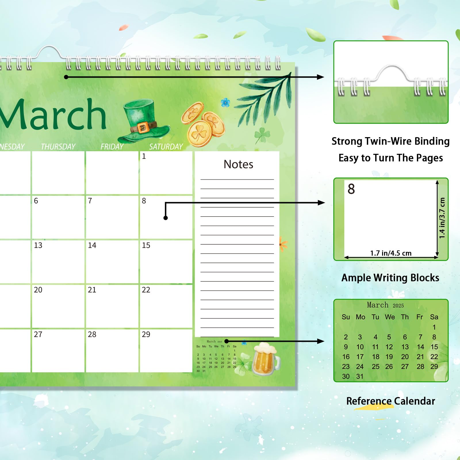 Aquarell-Schreibtischkalender 2025–2026 mit saisonalen monatlichen Feiertagsplaner-Aufklebern, 24 Monate, großer Schreibtischunterlagenkalender, 43,2 x 27,9 cm