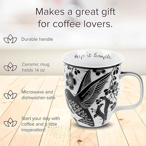 Miniatura 2 de Karma Gifts - Taza bohemia de 16 onzas con diseño de colibrí en blanco y negro, bonita taza de café y té, tazas de café de cerámica para mujeres y