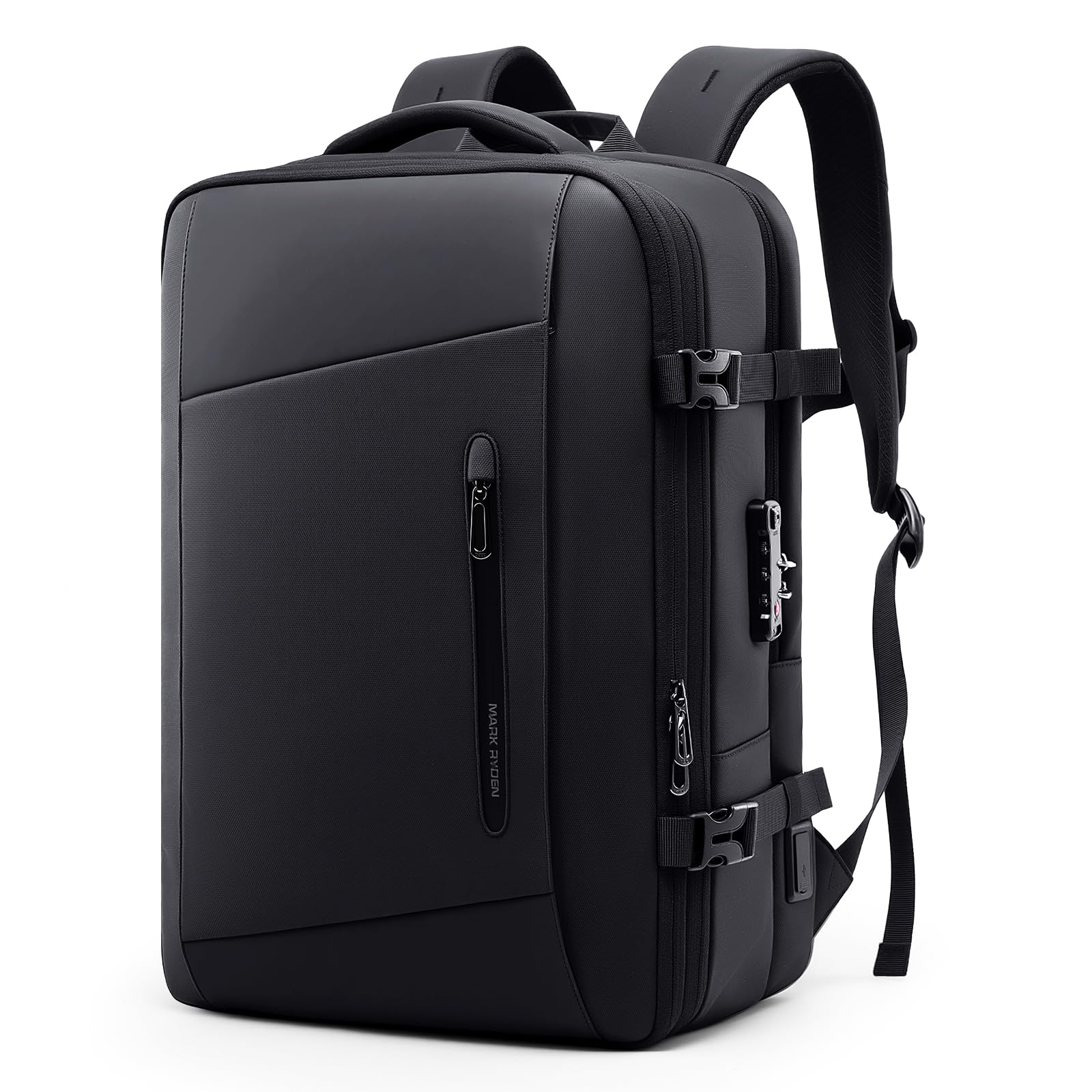 MARK RYDEN Mochila expandible para hombre de negocios, bolsa para portátil de 17 pulgadas, tejido hidrófobo, antirrobo, certificado de vuelo, equipaje de mano, Negro , 30-42L, Negocio