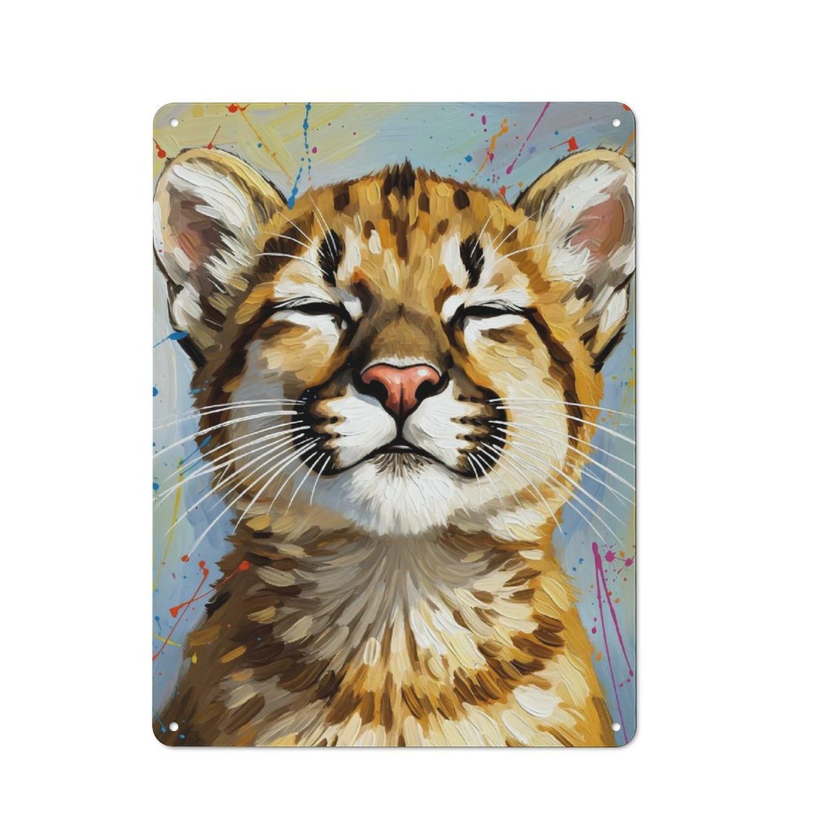 Content Cougar Cub Portrait Painting Classic Metal Wall Decor 40x30cm, Decorative Metal Sign for Workspace, Cafe, Shop Or Desk Area