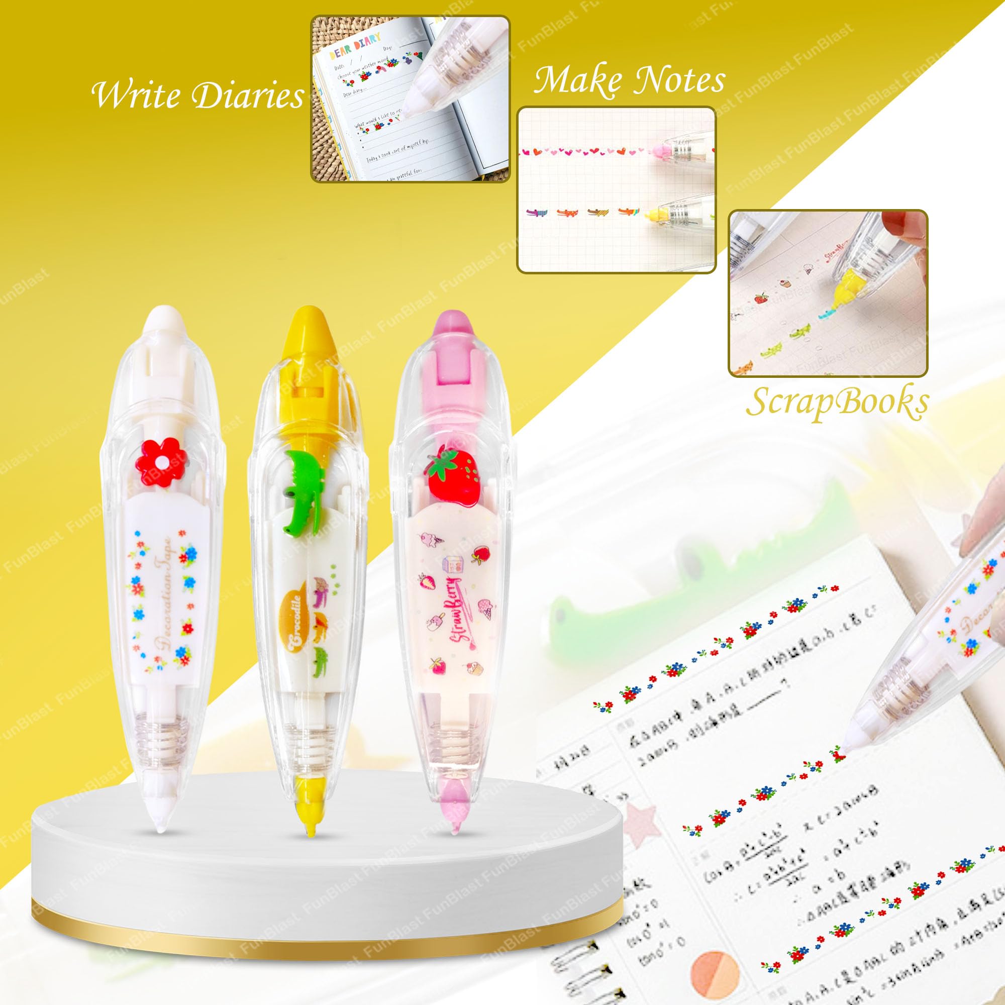 FunBlast Decoration Tape, 2 Pcs Cute Novelty Sticker Pen Machine Decorative Tape for Scrapbooking Diary Planner Journal DIY Art & Crafts Decorative Masking Tape (4 Meter X 6 MM) (Random Design) 3