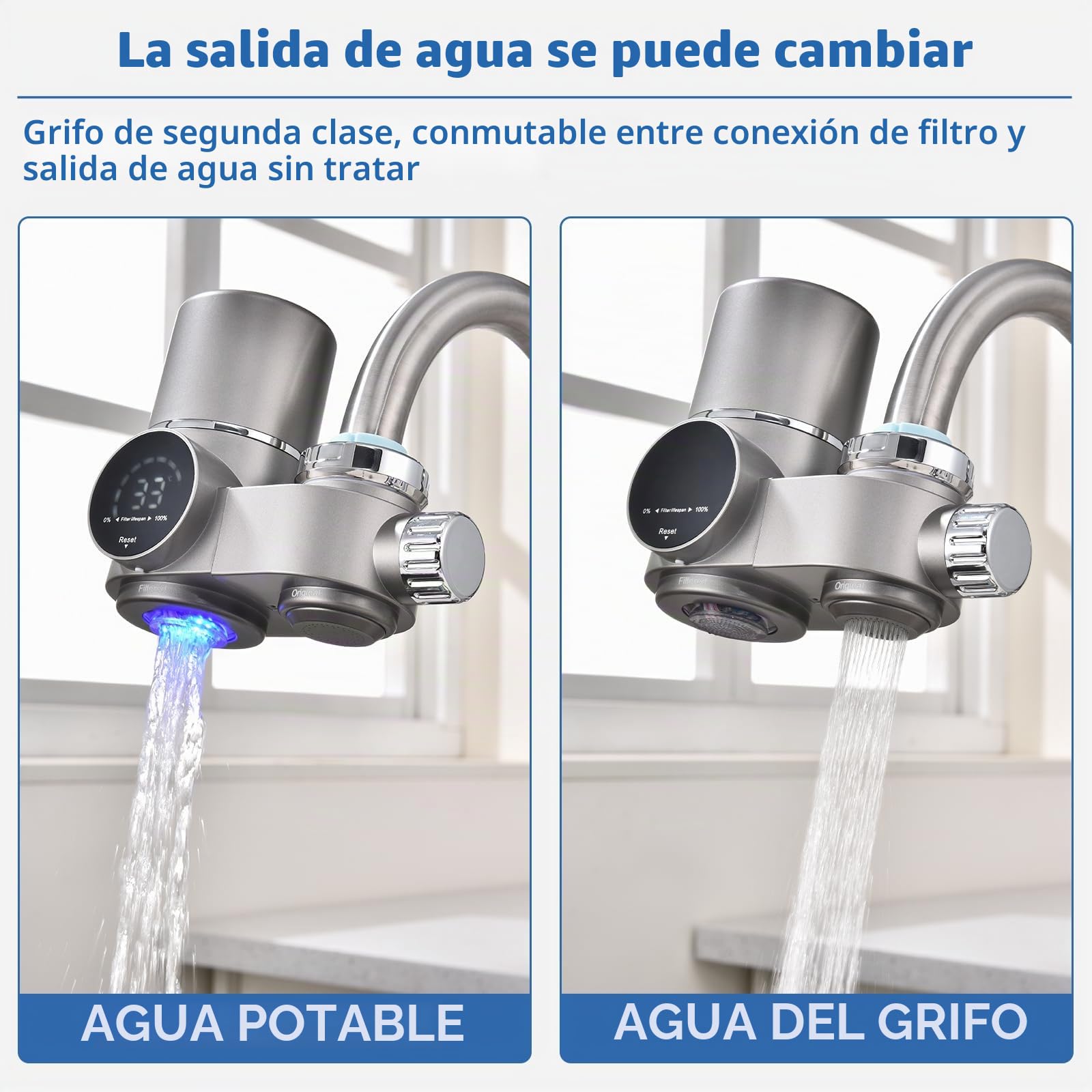HOMELODY Filtro de agua para grifo, filtro de agua potable con pantalla LED, elimina el cloro, metales pesados y mal sabor, filtro para grifo con luz azul para la cocina (incluye filtro*1)