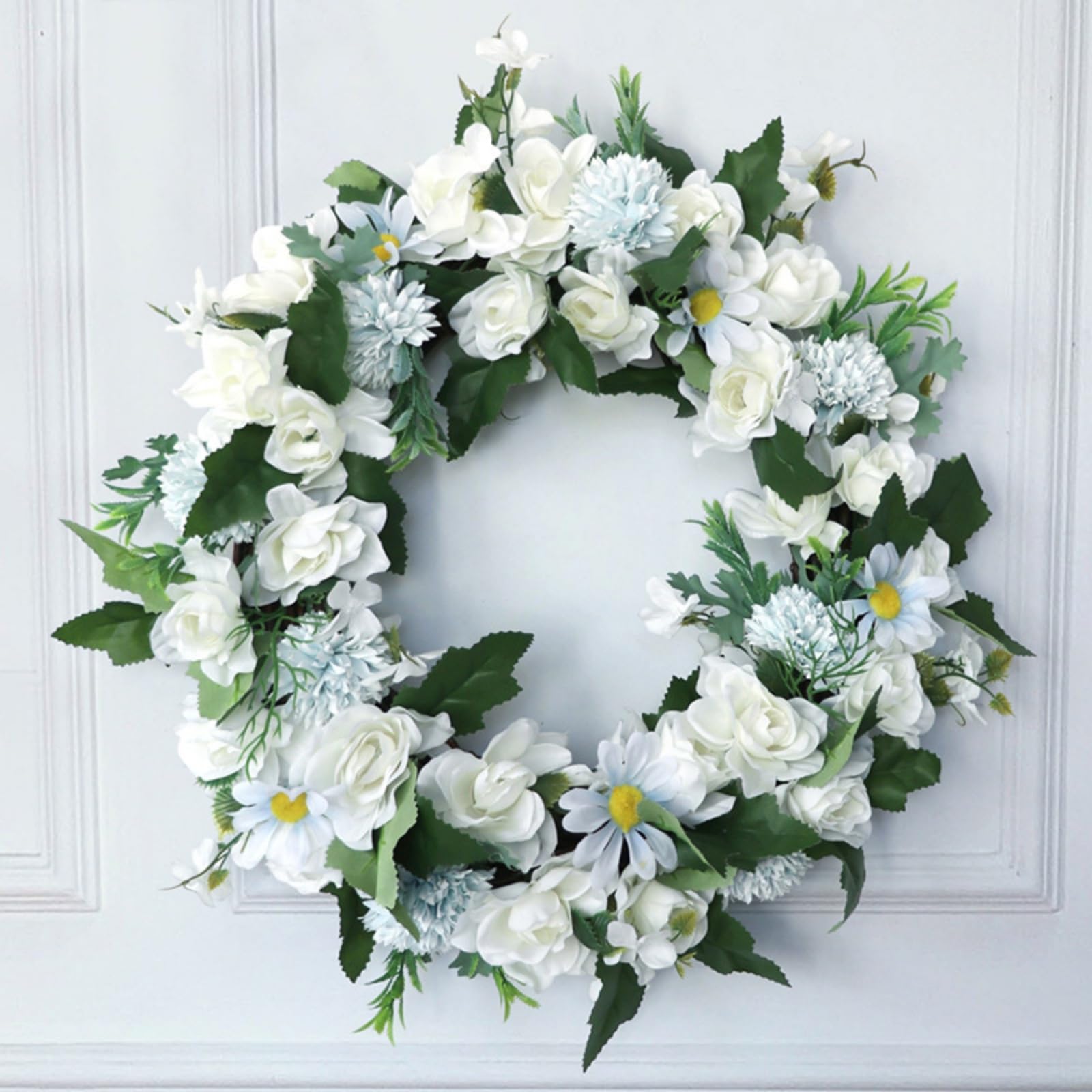 Künstliche Türkranz Deko, 40 cm Weiße Gardenien Blumenkranz, Türkranz für alle Jahreszeiten, Naturgetreu Für Haustür Hochzeiten Und Wanddekoration