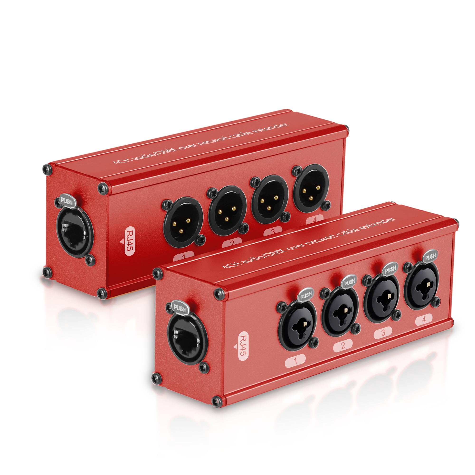 Hozzx 4 Channel 3 Pin Multi Network Cable Breakout, Male Female to RJ45 Ethercon for Stage Sound Lighting and Recording Studio with no Cable (XLR Male + TRS Female) Red