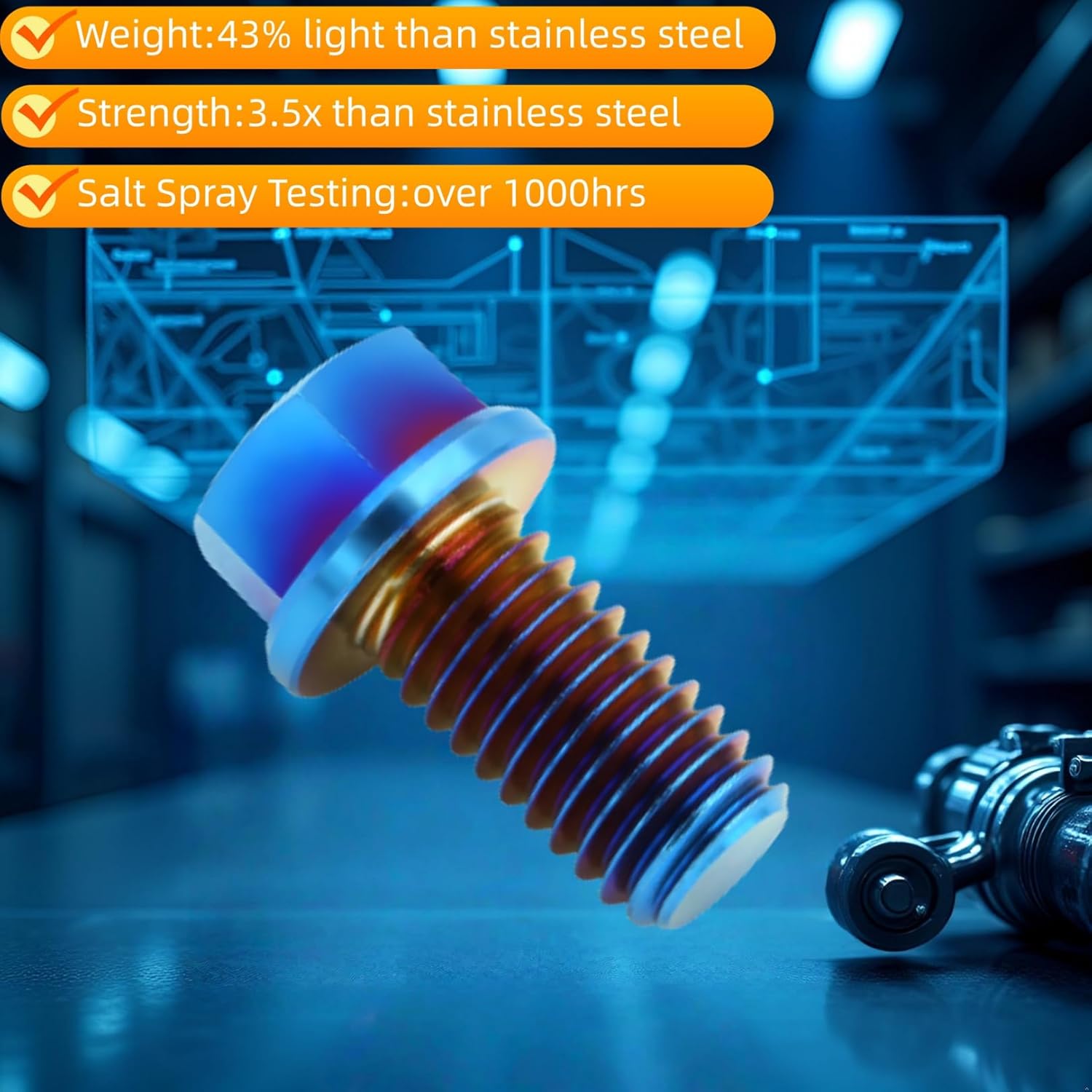 Titanium Flange Hex Bolts M8X15mm, Lightweight Design, Burnt Blue, 6PC | Ideal for Humid/Salty Environments Flanged Screws for Automotive & Motorcycle Suspension Components Upgrade