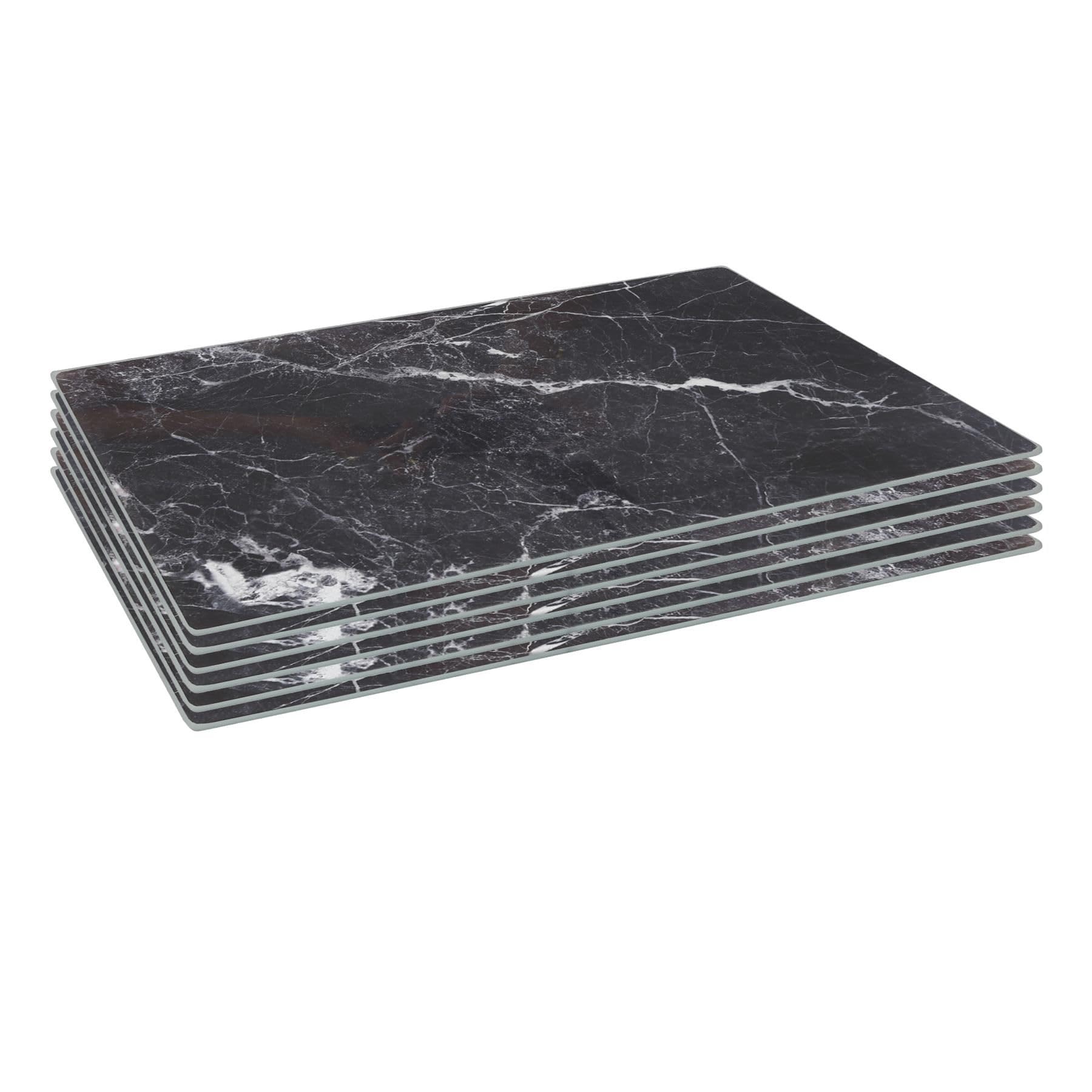 Harbour Housewares 6X Glass Placemats40 X 30CmBlack MarbleDining Table Place Mats Tabletop Protector For Kitchen Worktops from B&Q