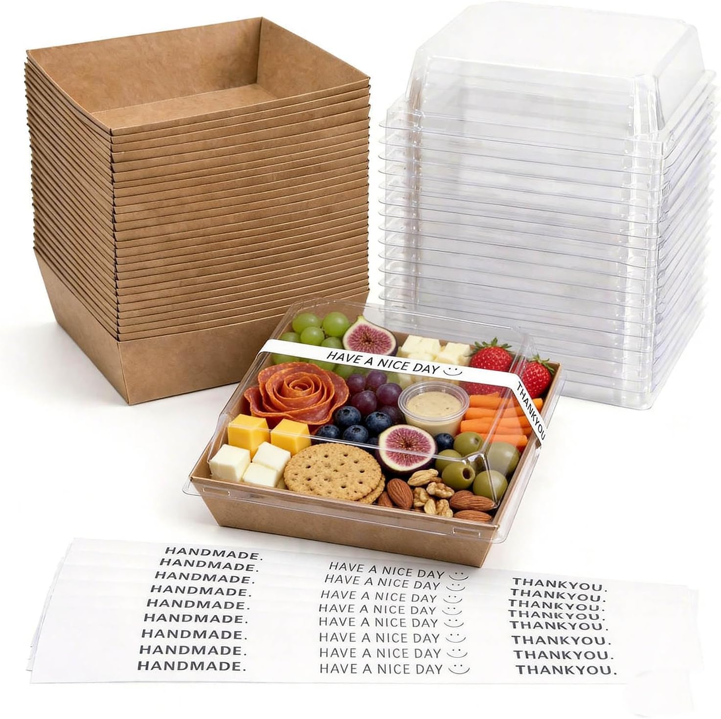25 Pack Mini Charcuterie Boxes with Clear Lids, Paper Containers