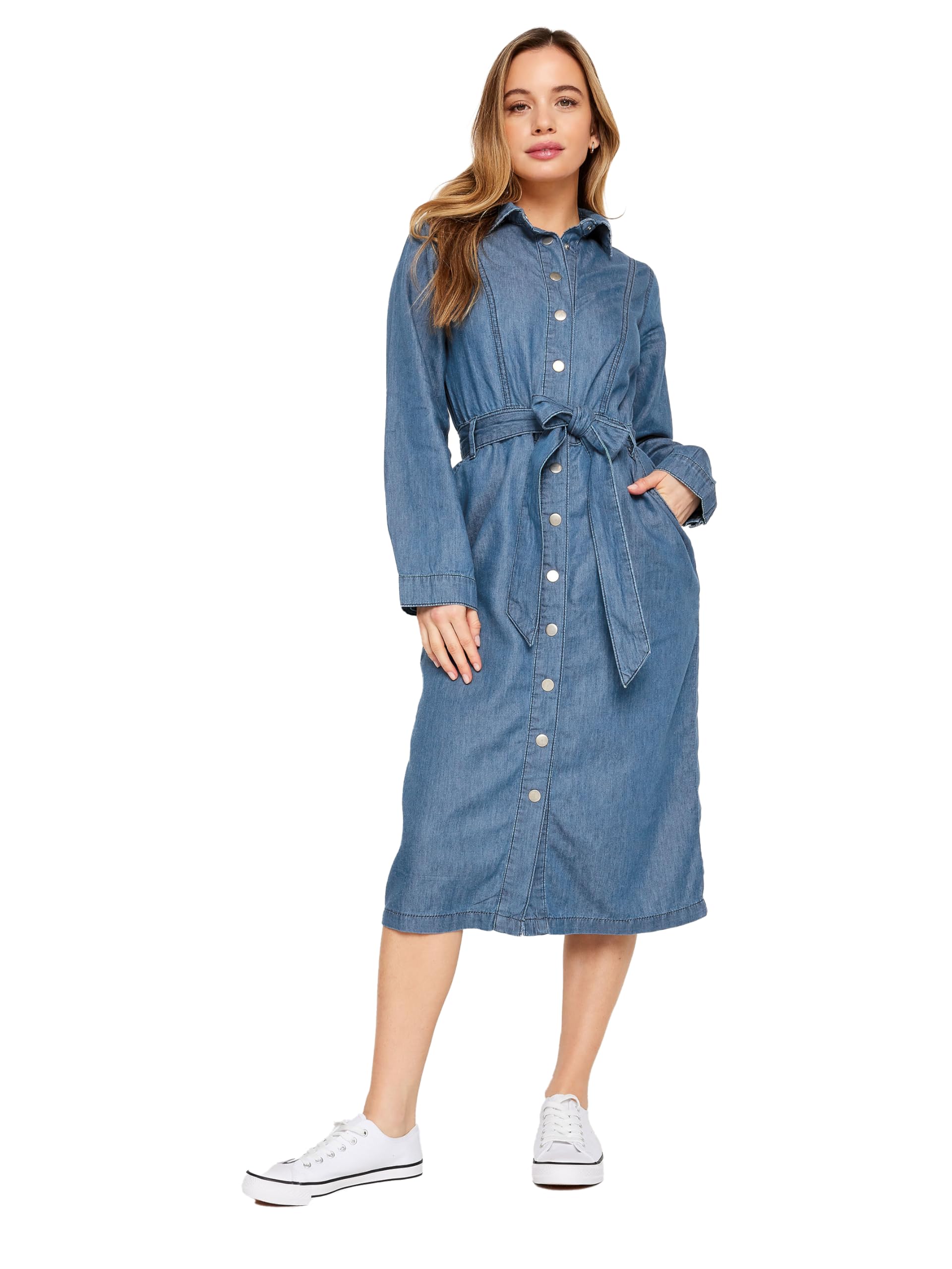 M&Co Women's Blue Denim Midi Dress In | Size: 14