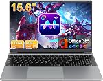 15.6" FHD Laptops with AI Assistant Included, Quad-Core Processor(Beat Celeron 5205U), 1 Year Office 365, 6GB RAM 128GB SSD, 180°Rotating, USB-C, 53.2Wh, 1920x1080, for Business and Student