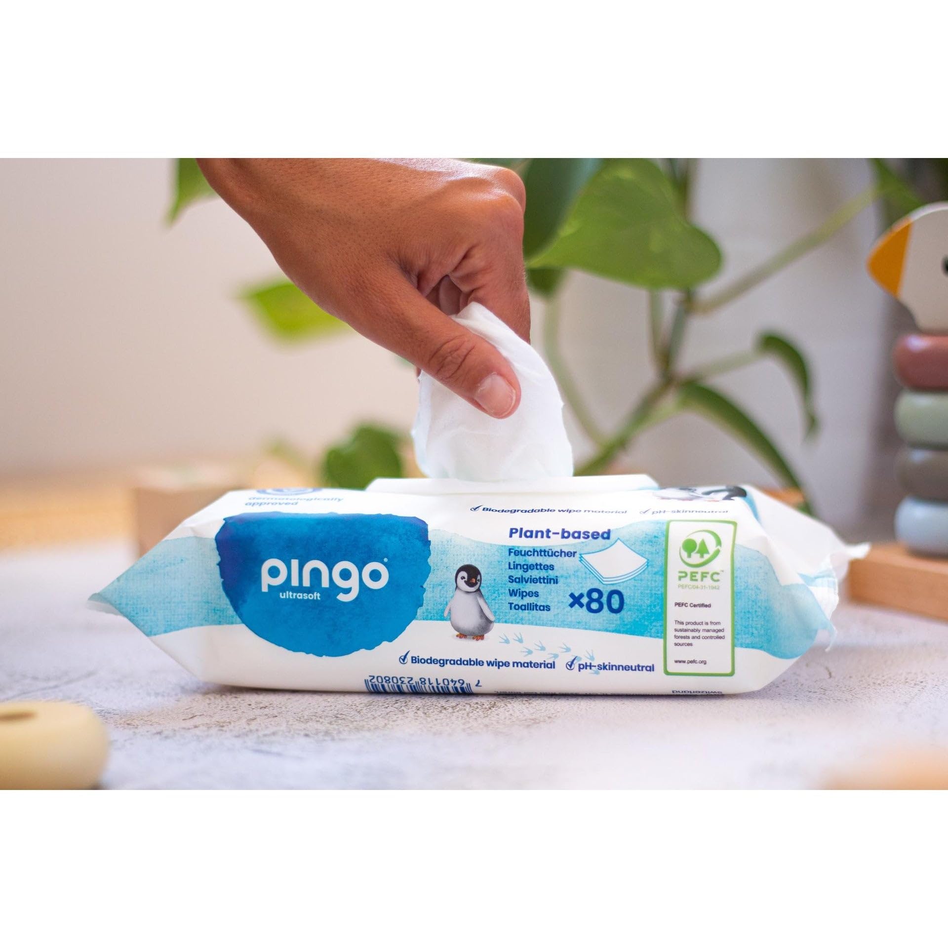 Pack 12 x Toallitas húmedas 100% biodegradables Pingo 80 uds