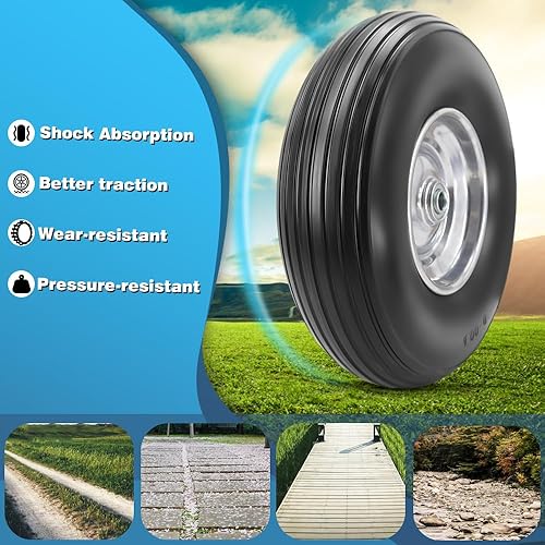 Miniatura 4 de Neumático y rueda sólidos sin planos de 13 × 4.00-6 pulgadas con rodamientos de 34 y 58 de 1.75 a 6 pulgadas para carrito de patio, carrito de