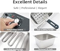 Vista 5 de Freidora profunda con cesta, 1700W 9.1Qt de tanque de aceite/ 4Qt de cesta, freidora eléctrica de acero inoxidable para encimera para uso doméstico