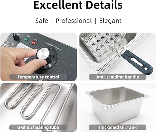 Miniatura 7 de Freidora profunda con cesta, 3400 W 9.1 Qt de tanque de aceite  4 Qt de cesta x 2, freidora eléctrica de acero inoxidable para encimera para uso