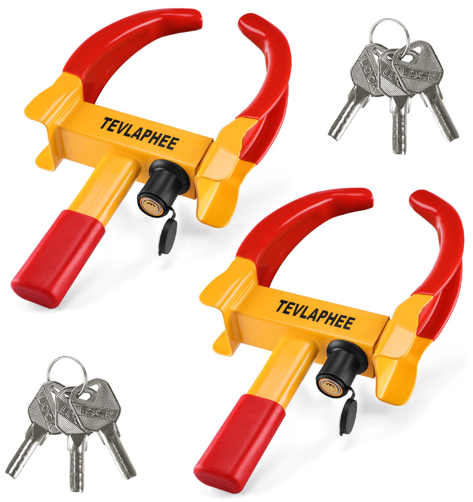 Tevlaphee Red & Yellow - 2 Pack Wheel Clamp Lock 2-Pack Heavy Duty Anti-Theft, Adjustable Security For Cars, Vans, Motorhomes (Fits 7-11" Tyres), Weatherproof & Vandal-Resistant Design (Black&Yellow)