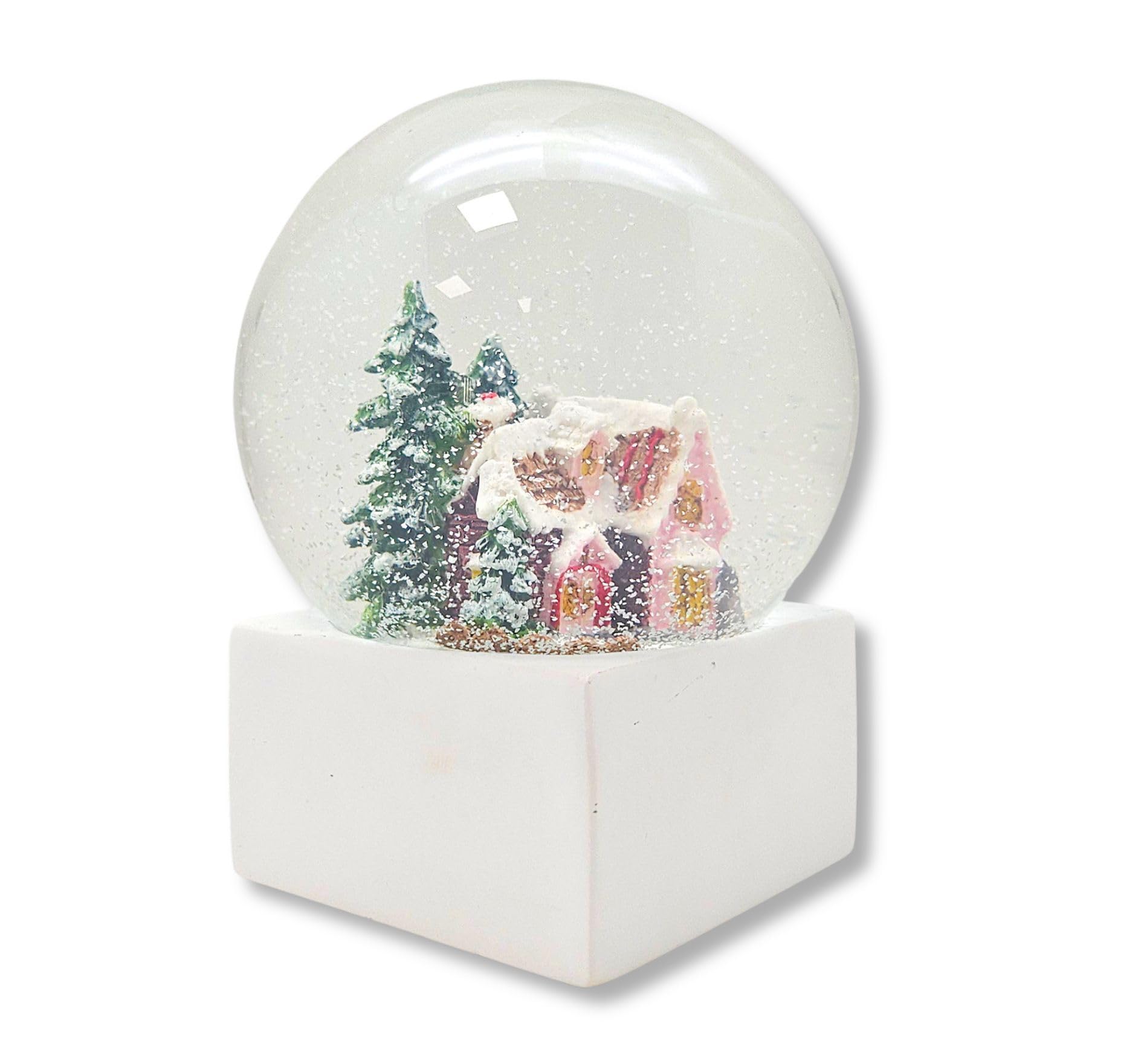 Schneekugel Zuckerbäckerhaus, Sockel weiß eck, Pure-Line, Durchmesser 100mm Schüttelkugel, 20128