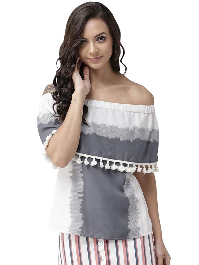 Style Quotient White Polyester Boat Neck Sleeveless Casual Tops